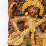 Handcrafted Wooden Saraswati Wall Panel (4 feet) – Premium Antique Kadam Tree Wood Carving - Image 4