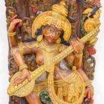 Handcrafted Wooden Saraswati Wall Panel (4 feet) – Premium Antique Kadam Tree Wood Carving - Image 2
