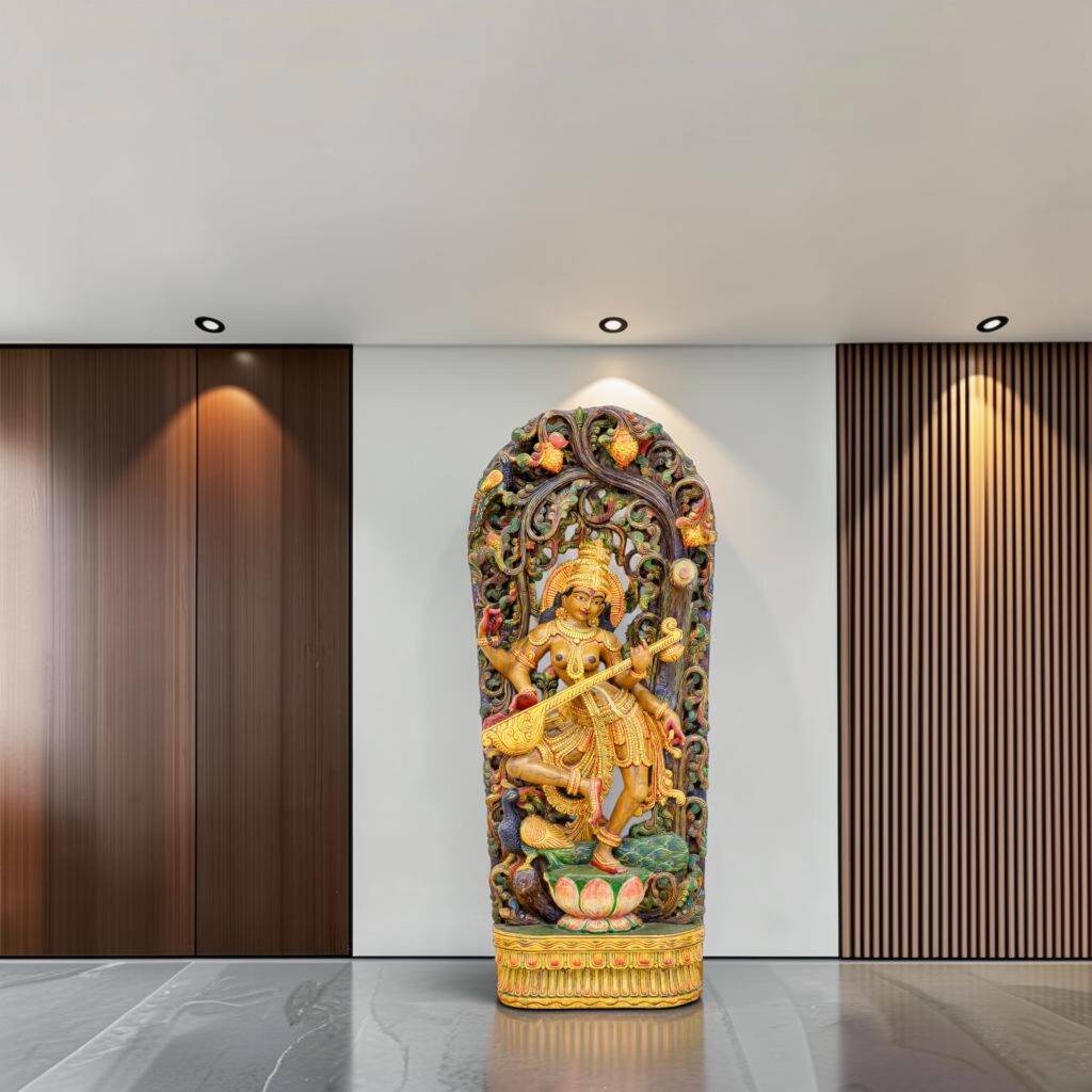Wooden Saraswati Idol