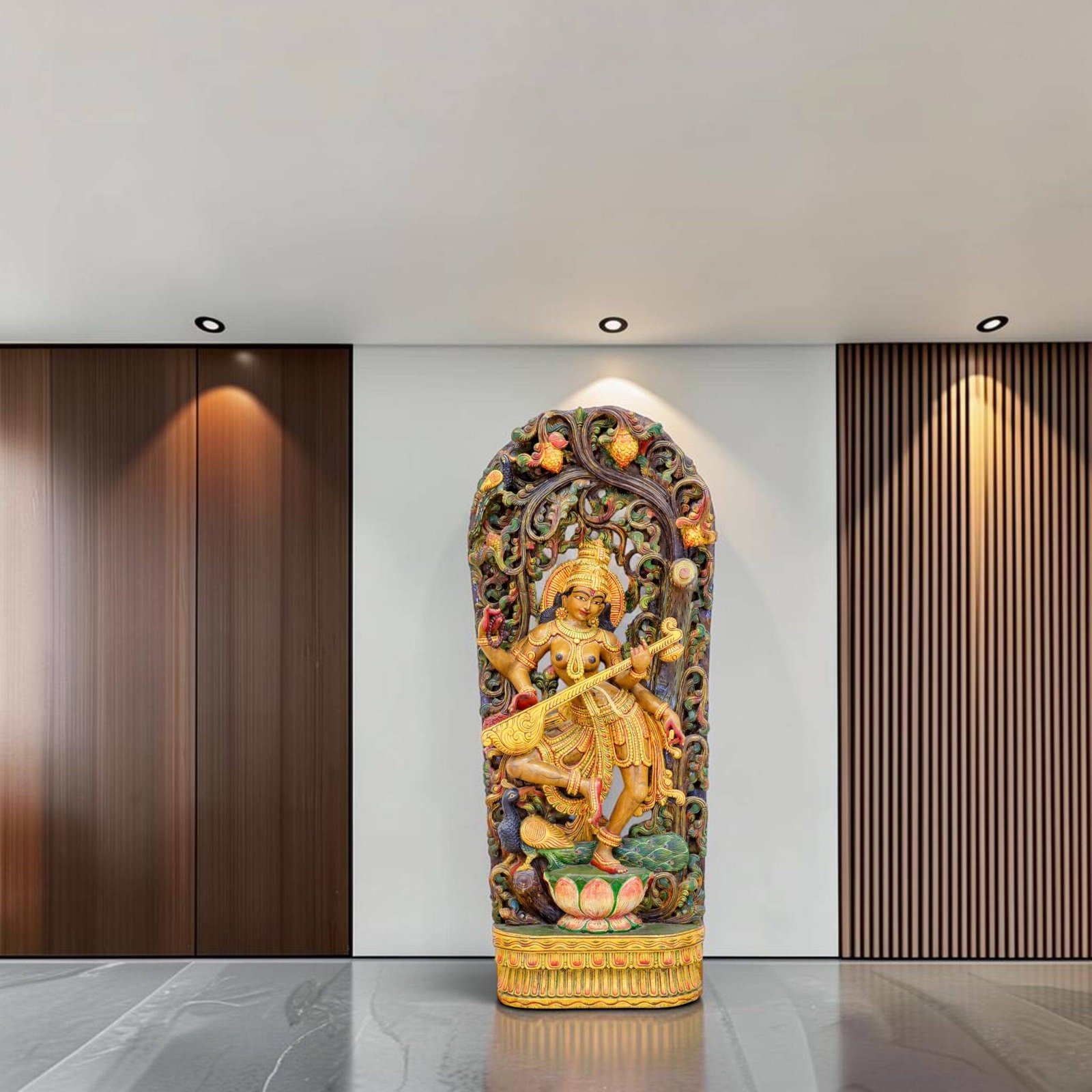 Wooden Saraswati Idol-Photoroom Wooden Saraswati Idol