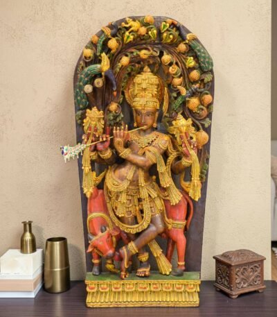 wood krishna idol