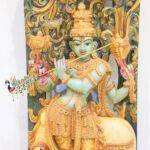 Handcrafted Wooden Venugopala Krishna Wall Panel (5.25 Feet) – Large Antique Flute-Playing Krishna Wood Carving - Image 7