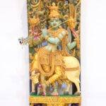 Handcrafted Wooden Venugopala Krishna Wall Panel (5.25 Feet) – Large Antique Flute-Playing Krishna Wood Carving - Image 6