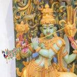 Handcrafted Wooden Venugopala Krishna Wall Panel (5.25 Feet) – Large Antique Flute-Playing Krishna Wood Carving - Image 4