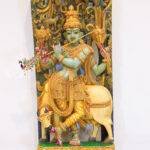 Handcrafted Wooden Venugopala Krishna Wall Panel (5.25 Feet) – Large Antique Flute-Playing Krishna Wood Carving - Image 3