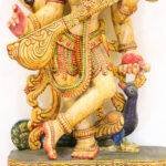 Handcrafted Wooden Goddess Saraswati Statue (3 Feet) – Antique Finish Hindu Deity Sculpture with Veena & Peacock - Image 2