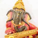 Luxury Handcrafted Wooden Ganesha Statue (2 Feet) – Ganesh Playing Veena in Red & Gold Finish - Image 6