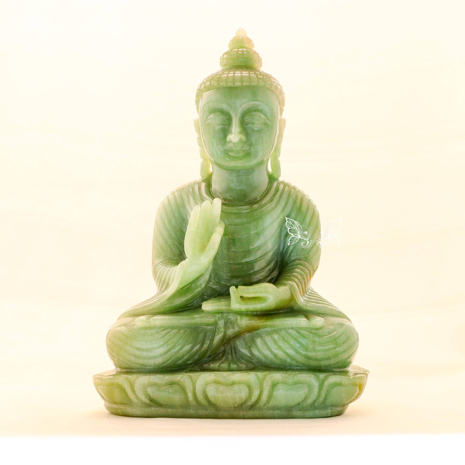 Hand-Carved Green Jade Meditating Lord Buddha Statue (13 Inches) – Large Natural Gemstone Dhyana Mudra Sculpture