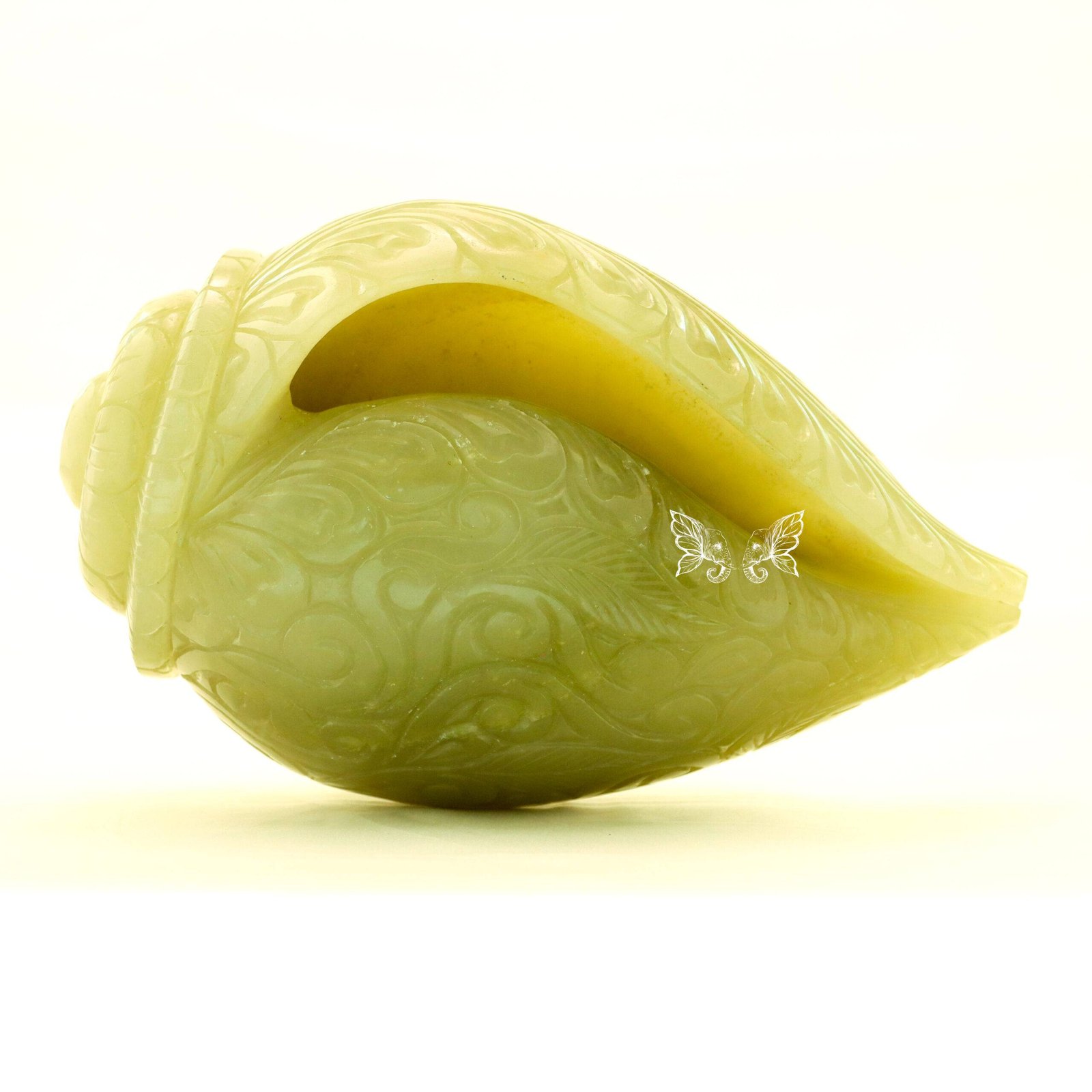 Green Jade Stone Sacred Shankh/Conch Shell (9 Inches) Hand-Carved – Large Natural Gemstone Dakshinavarti Shankh Sculpture