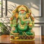 Green Jade Lord Ganesha Idol (11 Inches) – Hand-Carved Gemstone Ganpati Statue for Home Décor & Puja