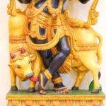 Hand-Carved Wooden Lord Krishna Statue (46 Inches) – Venugopala with Sacred Cow | Large Handmade Wooden Krishna Idol - Image 5