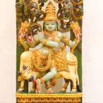 Hand-Carved Wooden Lord Krishna Wall Panel (3 Feet) – Venugopala with Sacred Cow Under Ornate Floral Arch - Image 4
