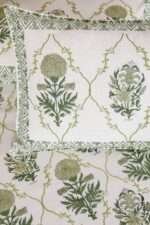 Botanical Green Hand Block Printed 100% Cotton Bedsheet - Image 3