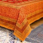 Handmade Stitch Cotton Kantha Bed Cover – Jaipuri Hand Block Printed King Size Bedspread in Terracotta & Red - Image 4