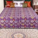 Block Printed Kantha Bed Cover Handmade Embroidered | 100% Cotton King Size 90x108 Bedspread - Image 5
