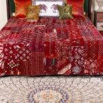 Vintage Patchwork Kantha Bed Cover – Handmade Hand Block Printed Cotton Quilt, King Size Bedspread - Image 7