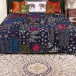 Handcrafted Patchwork Kantha Bed Cover – Pure Cotton Hand Block Printed Quilt, Ethnic Bohemian King Size Bedspread - Image 7