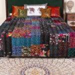 Jaipuri Hand Block Print Patchwork Kantha Bed Cover – Handmade Cotton Bedspread with Traditional Running Stitch Quilt - Image 2