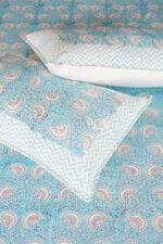 Jaipuri Hand Block Print 100% Pure Cotton King Size Bedsheet – Sky Blue Floral Buta Design with Pillow Covers | Soft Breathable Cotton Bed Sheet | Traditional Handmade Bedding - Image 5