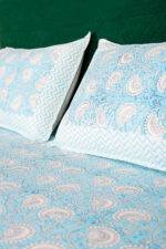 Jaipuri Hand Block Print 100% Pure Cotton King Size Bedsheet – Sky Blue Floral Buta Design with Pillow Covers | Soft Breathable Cotton Bed Sheet | Traditional Handmade Bedding - Image 4