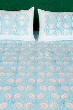 Jaipuri Hand Block Print 100% Pure Cotton King Size Bedsheet – Sky Blue Floral Buta Design with Pillow Covers | Soft Breathable Cotton Bed Sheet | Traditional Handmade Bedding - Image 3
