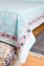 Jaipuri Hand Block Print 100% Pure Cotton King Size Bedsheet – Sky Blue Floral Buta Design with Pillow Covers | Soft Breathable Cotton Bed Sheet | Traditional Handmade Bedding - Image 2