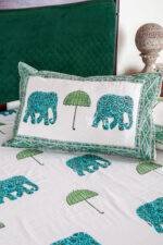 Premium 100% Pure Cotton Handblock Printed Bedsheet with 2 Pillow Covers | Royal Elephant & Umbrella Motif (90x108 / 108x108) - Image 6