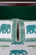Premium 100% Pure Cotton Handblock Printed Bedsheet with 2 Pillow Covers | Royal Elephant & Umbrella Motif (90x108 / 108x108) - Image 5