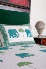 Premium 100% Pure Cotton Handblock Printed Bedsheet with 2 Pillow Covers | Royal Elephant & Umbrella Motif (90x108 / 108x108) - Image 4