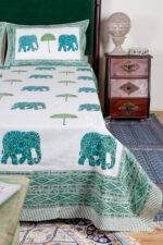 Premium 100% Pure Cotton Handblock Printed Bedsheet with 2 Pillow Covers | Royal Elephant & Umbrella Motif (90x108 / 108x108) - Image 2