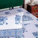Jaipuri Royal Elephant Hand Block Printed King Size Cotton Bedsheet – 100% Pure Cotton with 2 Pillow Covers | Handmade in India - Image 2