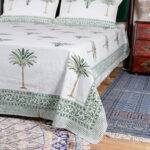 Jaipuri Palm Tree Hand Block Printed King Size Bedsheet – 100% Pure Cotton with 2 Pillow Covers | Handmade Tropical Indian Cotton Bedding - Image 3