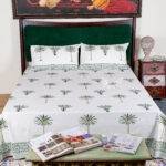Jaipuri Palm Tree Hand Block Printed King Size Bedsheet – 100% Pure Cotton with 2 Pillow Covers | Handmade Tropical Indian Cotton Bedding - Image 2