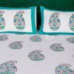 Hand Block Printed King Size Bedsheet – 100% Pure Cotton Floral Paisley Design with 2 Pillow Covers | Handmade Indian Cotton Bedding - Image 4
