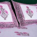 100% Pure Cotton Jaipur Hand Block Print Pink Poppy King Size Bedsheet with 2 Pillow Covers - Image 2