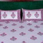 100% Pure Cotton Jaipur Hand Block Print Pink Poppy King Size Bedsheet with 2 Pillow Covers - Image 4