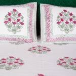 Jaipuri Hand Block Printed Pink Floral Bed Sheet – 100% Pure Cotton King Size Bed Sheet with Pillow Covers | Traditional Indian Block Print Bedding - Image 3