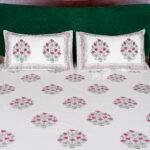 Jaipuri Hand Block Printed Pink Floral Bed Sheet – 100% Pure Cotton King Size Bed Sheet with Pillow Covers | Traditional Indian Block Print Bedding - Image 2
