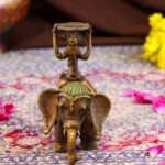 Handcrafted Dhokra Brass Tribal Elephant Candle Stand – Timeless Indian Art - Image 3