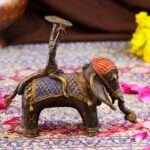 Handcrafted Dhokra Brass Tribal Man Elephant Candle Stand – Timeless Indian Art - Image 3