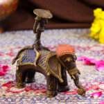 Handcrafted Dhokra Brass Tribal Man Elephant Candle Stand – Timeless Indian Art - Image 2
