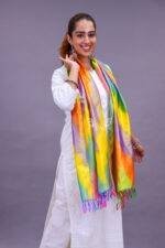 Premium Silk Ikat Scarf – Multicolor Abstract Hand woven Stole - Image 2