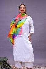 Premium Silk Ikat Scarf – Multicolor Abstract Hand woven Stole - Image 6