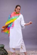 Premium Silk Ikat Scarf – Multicolor Abstract Hand woven Stole - Image 5