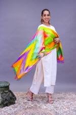 Premium Silk Ikat Scarf – Multicolor Abstract Hand woven Stole - Image 4