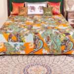 Traditional Jaipuri Block Print Kantha Bed Cover | Handmade 100% Cotton King Size Quilt Bedspread - Image 3
