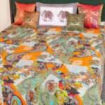 Traditional Jaipuri Block Print Kantha Bed Cover | Handmade 100% Cotton King Size Quilt Bedspread - Image 2