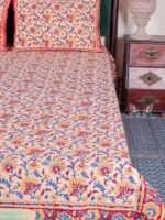 Premium Beige Hand Block Bagru Print Cotton Double Bedsheet | Natural Dyed 100% Cotton | 90 x 108 Inches - Image 4