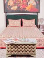 Luxury Beige Bagru Print Double Bedsheet | Handmade Natural Dyed Cotton | Traditional Indian Block Print - Image 5