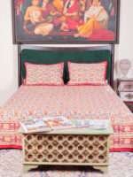Authentic Beige Hand Block Bagru Print Double Bedsheet | Natural Vegetable Dye | Cotton | 90 x 108 Inches - Image 7